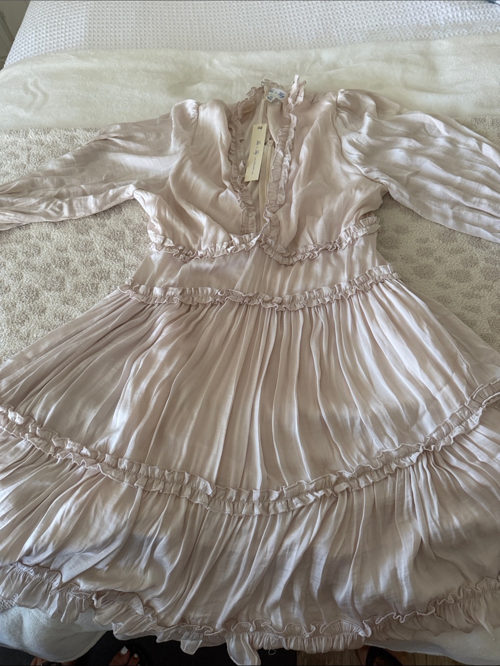 She + Sky Blush Cream Ruffle Tiered V-Neck Dress